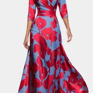 Momount Vestido Maxi Floral de Verão de Mulher – Decote em V Cruzado Elegante