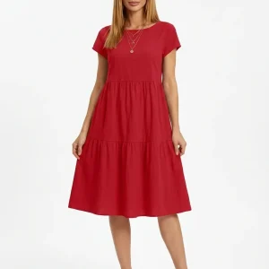 Amadea | Vestido Midi de Verão em Algodão Manga Curta com Folhos