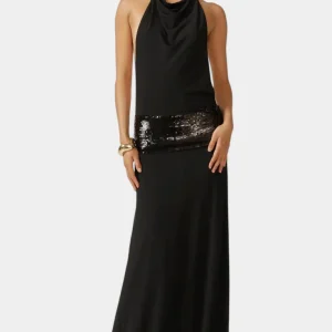Momount Vestido Maxi de Verão de Mulher – Sem Mangas Decote Halter Drapeado Elegante de Festa