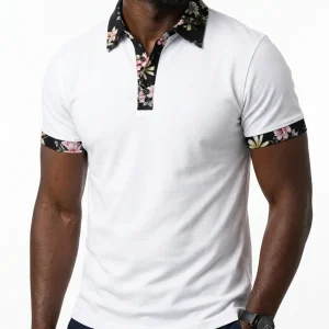 Momount Polo Homem – Floral Gola e Punhos Contrastantes Manga Curta