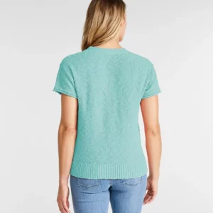 Suéter de Algodão de Peso Médio para Mulher, Manga Curta Estilo Henley