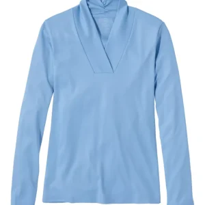 Camiseta de Algodão Pima Feminina, Manga Longa com Gola