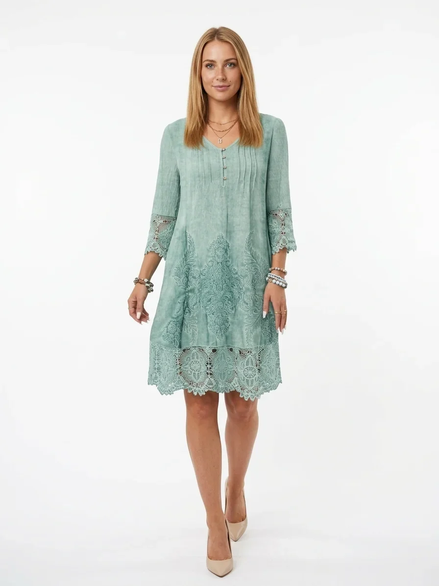 Momount Vestido Midi Mulher – Bordado em Renda Decote em V - Image 8