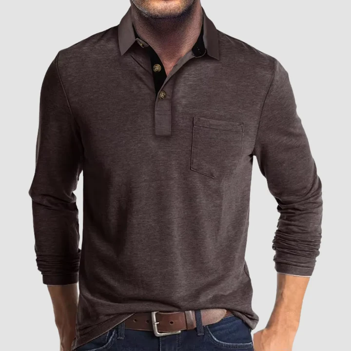 Momount Polo Manga Comprida Homem – Gola Contrastante com Bolso Corte Clássico - Image 8
