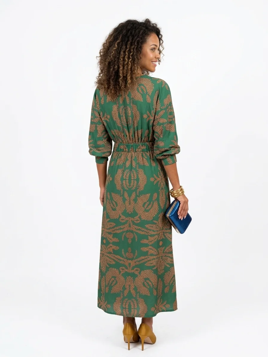 Momount Vestido Midi Mulher – Trapézio Decote em V Cintura com Nó Casual Elegante - Image 5
