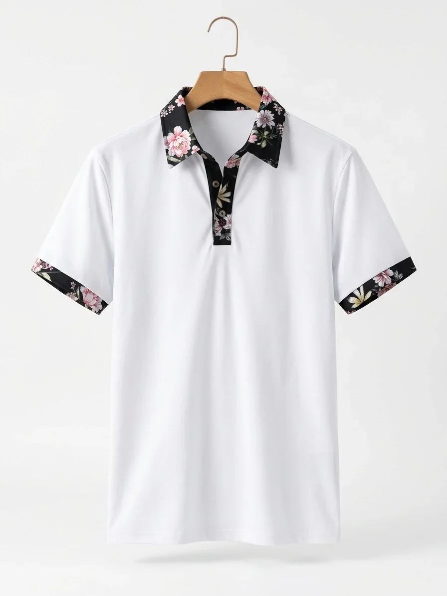 Momount Polo Homem – Floral Gola e Punhos Contrastantes Manga Curta - Image 3