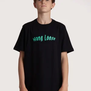 Camiseta Manga Curta Juvenil Preta Hang Loose Fish