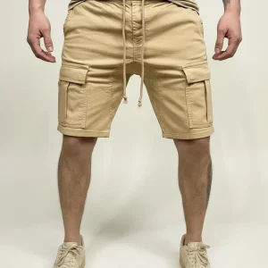 Momount Calções Cargo de Homem – com Cordão Slim Fit Bolso de Aba em Algodão Casual