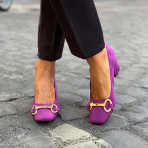 Momount Escarpins de Salto Largo Mulher – Camurça Fivela Bico Quadrado Salto Baixo Sapatos de Escritório