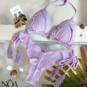 Momount Biquíni Brasileiro de Senhora – Triângulo Push-Up Franzido de Atar