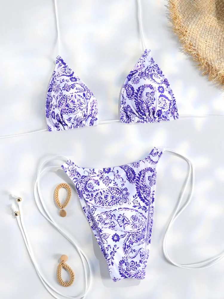 Momount Micro Biquíni de Senhora – Triângulo Estampado com Tiras e Tanga - Image 4