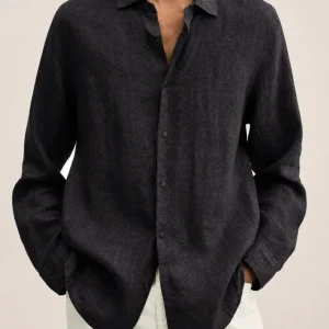 Camisa de linho para homem Momount – respirável, manga comprida, corte clássico