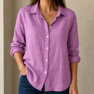 Camisa de linho e algodão de mulher com corte descontraído – frescura para o calor