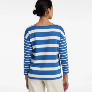 Top Feminino Heritage Mariner, Gola Em Barco Manga Três Quartos Listrado Bloqueado