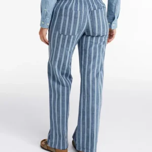 Chinos Femininos com Estilo Lavar na Água, Pernas Largas com Cintura Média e Listras em Chambres