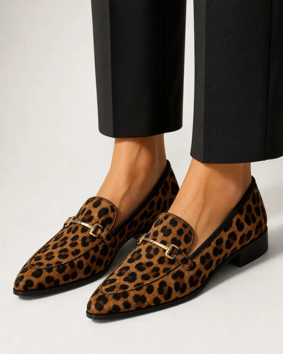 Mocassins leopardo de senhora com bico fino e bridão - Image 2