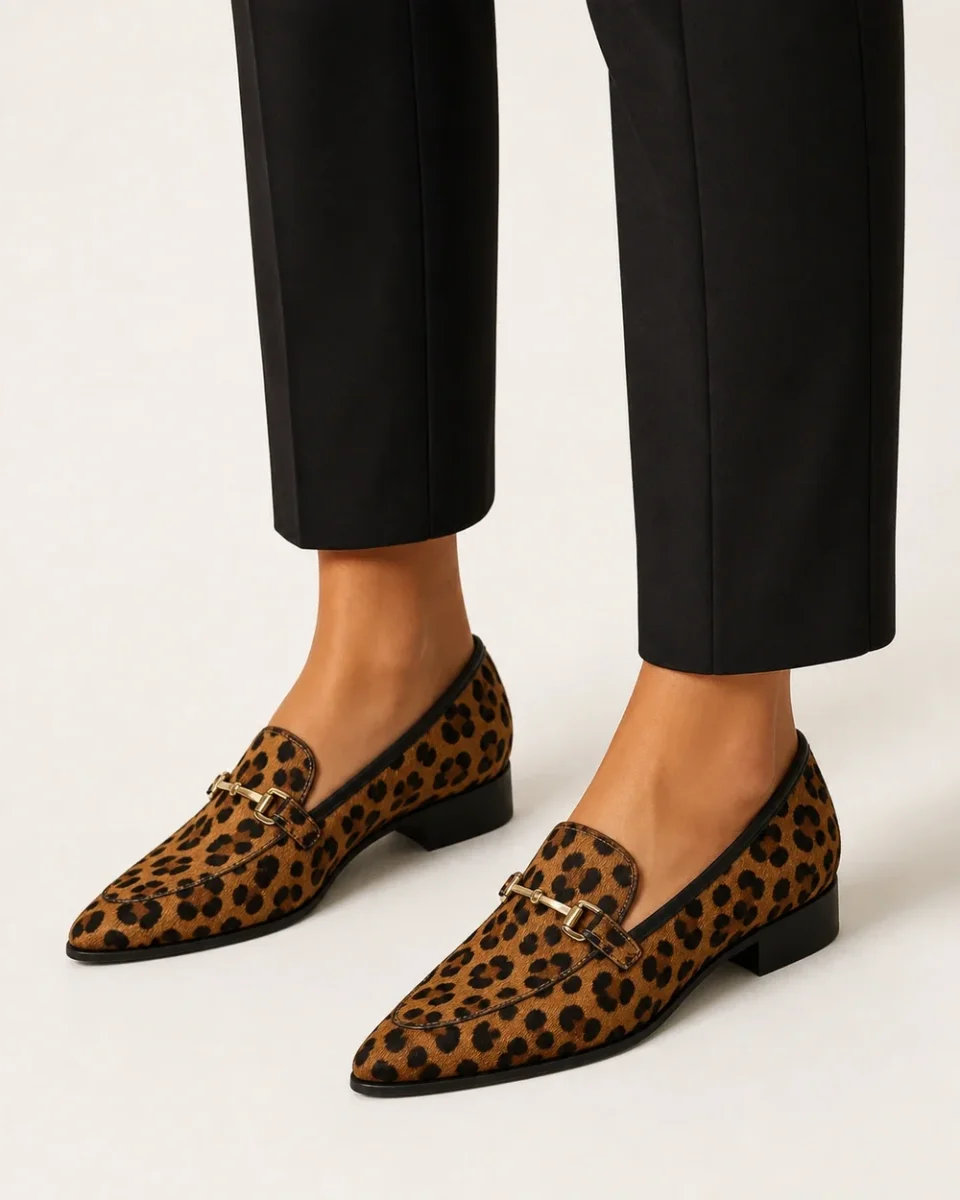 Mocassins leopardo de senhora com bico fino e bridão - Image 3