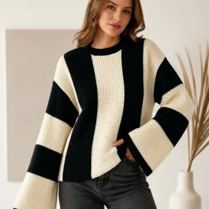 Women's Sweater – Colour-Block Panels, Dropped Shoulders and Wide Sleeves