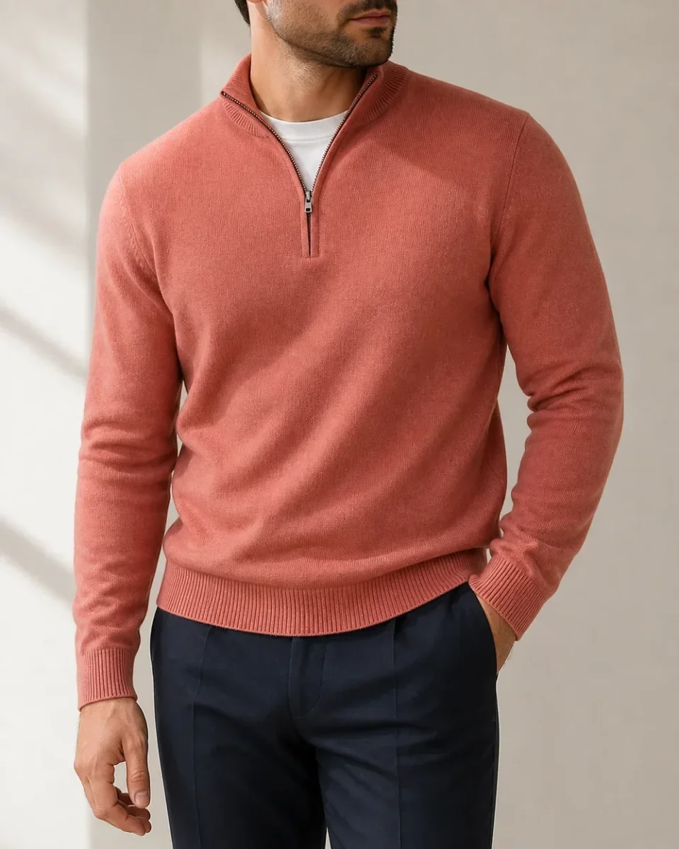 Quarter-Zip Sweater for Men – Cashmere Blend and Ribbed Knit - Image 2