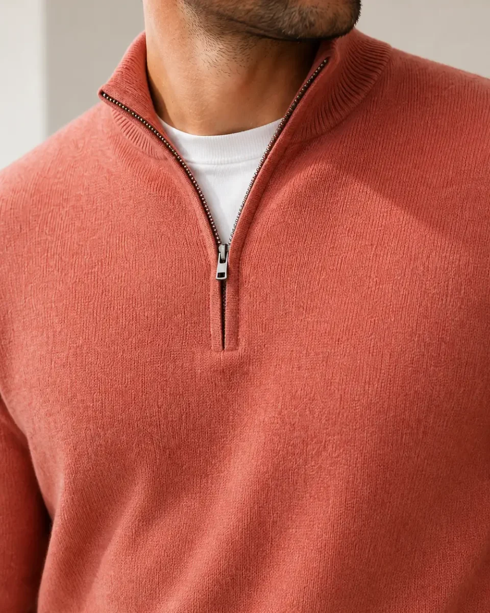 Quarter-Zip Sweater for Men – Cashmere Blend and Ribbed Knit - Image 6