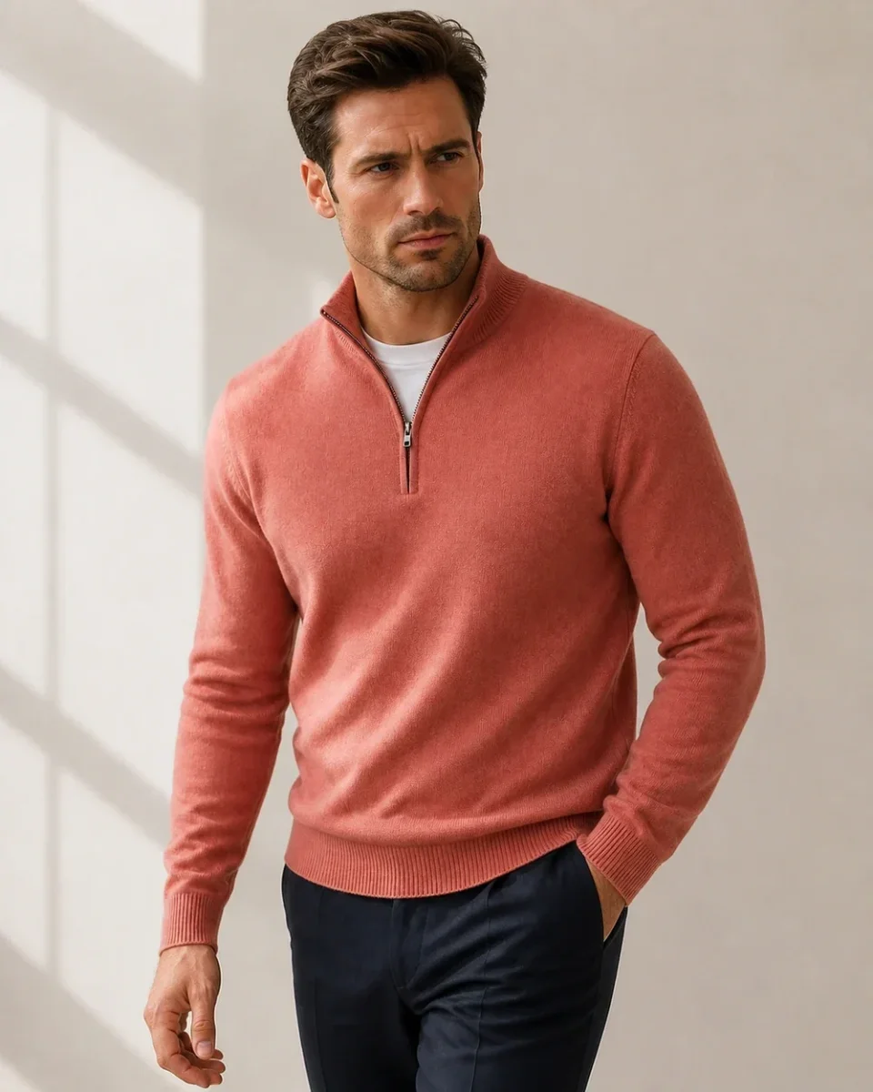 Quarter-Zip Sweater for Men – Cashmere Blend and Ribbed Knit - Image 7