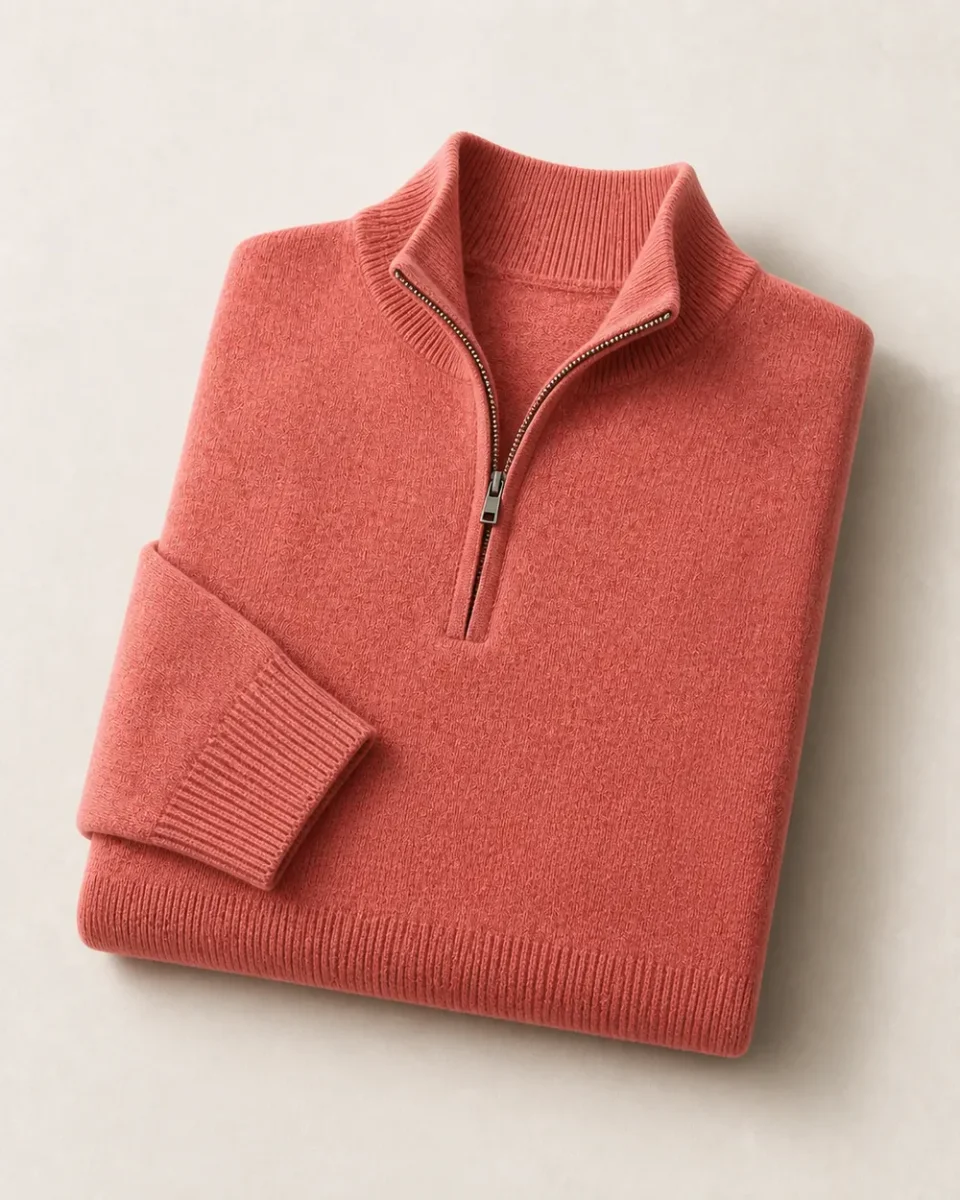Quarter-Zip Sweater for Men – Cashmere Blend and Ribbed Knit - Image 9