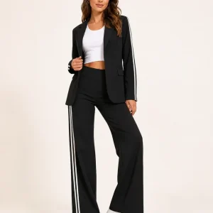 Vertical-Stripe Blazer & Trousers Set for Women – Relaxed Fit