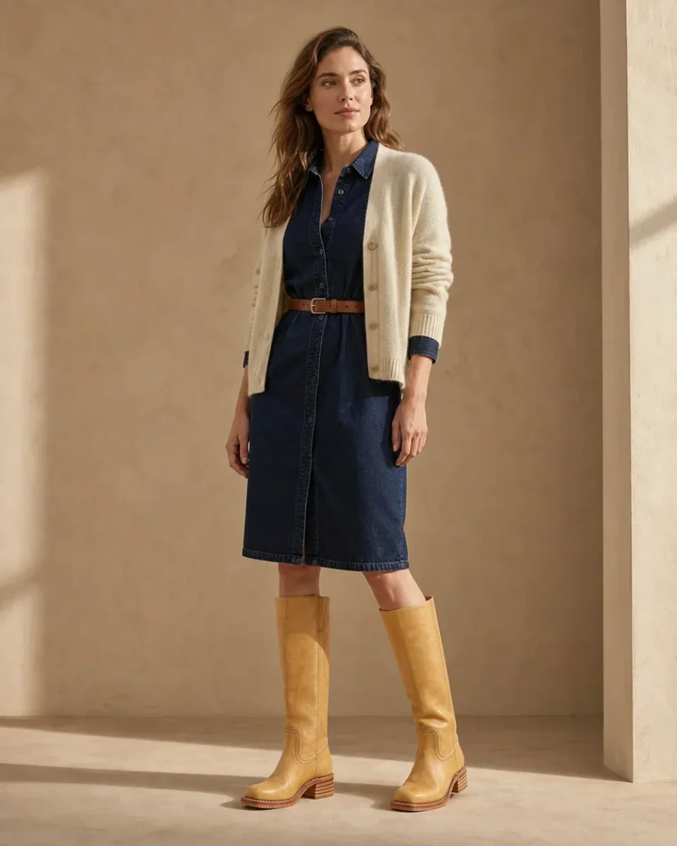Western Boots for Women – Knee-High Shaft, Contrast Welt and Stacked Heel - Image 5