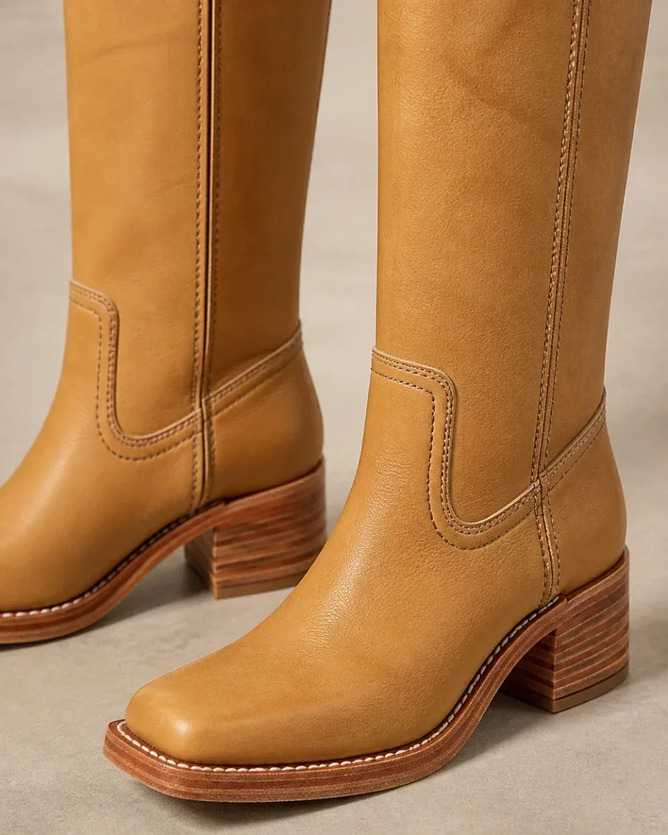 Western Boots for Women – Knee-High Shaft, Contrast Welt and Stacked Heel - Image 3