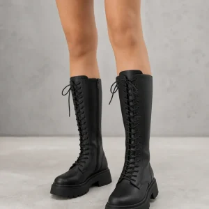 Women's Knee-High Lace-Up Boots – Track Sole and Side Zip