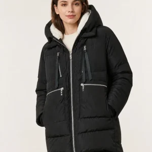 Women's Puffer Jacket – Mid-Length Hood, Contrast Zip Pockets and Quilted Finish