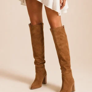 Suede Knee High Boots for Women – Pointed Toe and Stacked Block Heel
