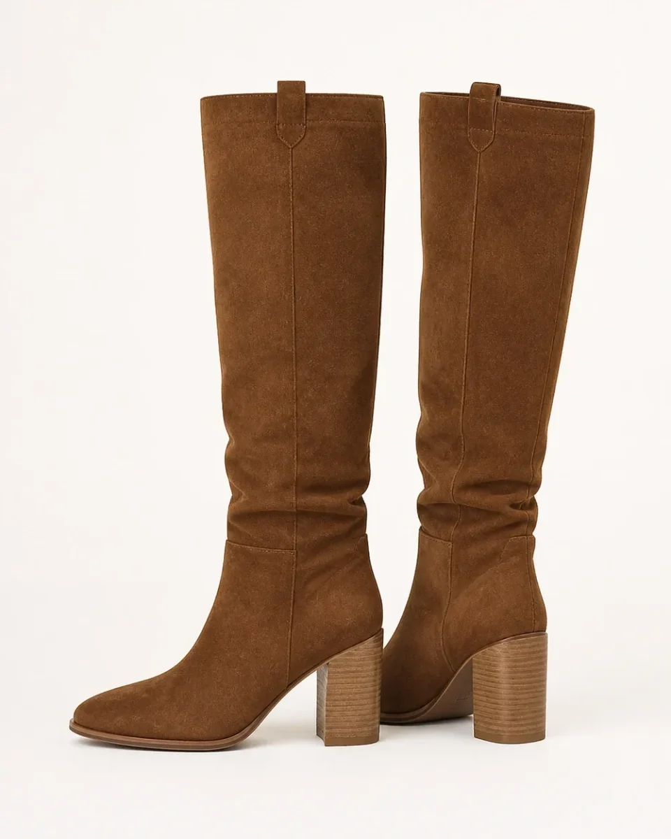 Suede Knee High Boots for Women – Pointed Toe and Stacked Block Heel - Image 4