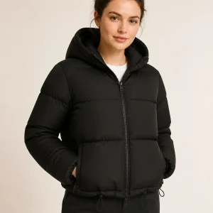 Women's Puffer Jacket – Cropped Hooded Fit, Zip Front and Drawcord Hem