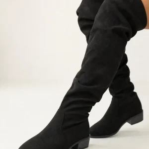 Slouchy Women's Over-the-Knee Boots – Almond Toe, Block Heel, Easy Slip-On