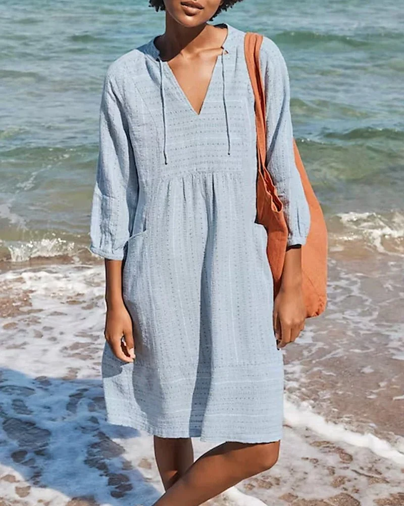Persephone | Vestido midi de praia em algodão com decote em V