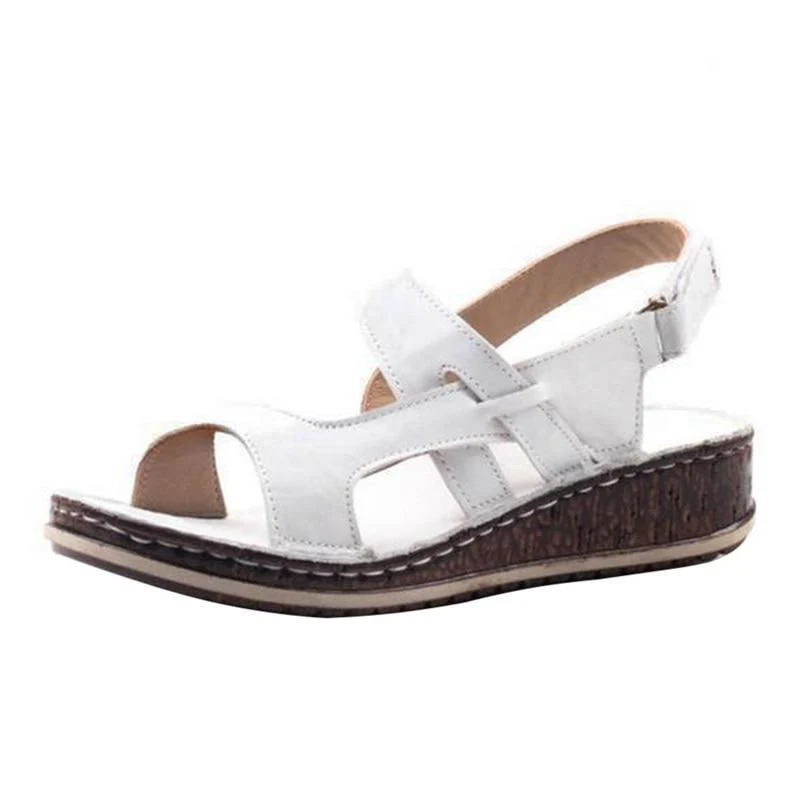 Momount Sandálias de Cunha Mulher – Pele Castanha Peep-Toe Tira Posterior de Verão - Image 9