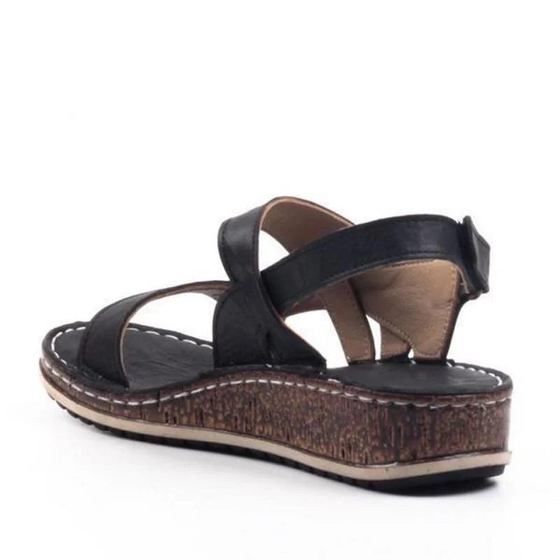 Momount Sandálias de Cunha Mulher – Pele Castanha Peep-Toe Tira Posterior de Verão - Image 6