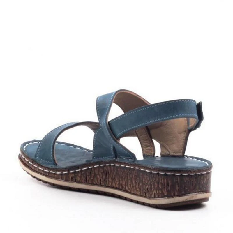 Momount Sandálias de Cunha Mulher – Pele Castanha Peep-Toe Tira Posterior de Verão - Image 8