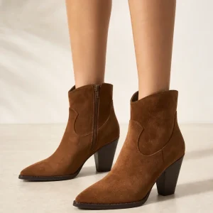 Botas texanas efeito camurça com bico fino alongado – outono e inverno
