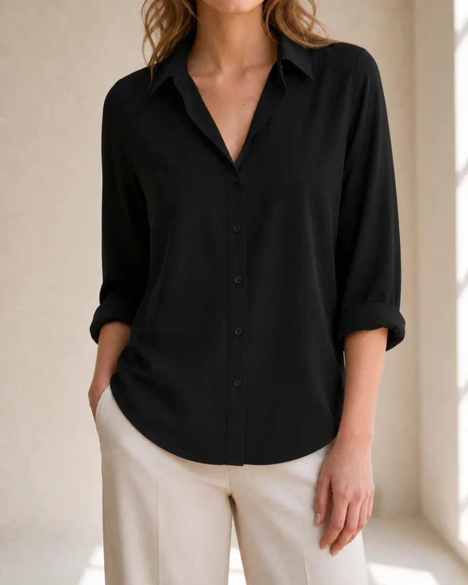 Camisa de mulher com caimento fluido e gola clássica – do escritório ao jantar - Image 6