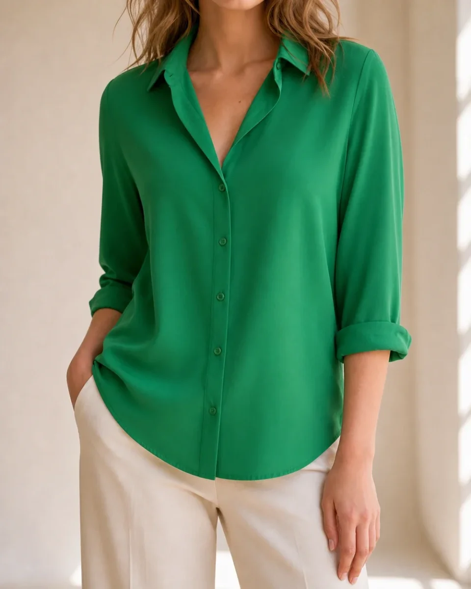 Camisa de mulher com caimento fluido e gola clássica – do escritório ao jantar - Image 5