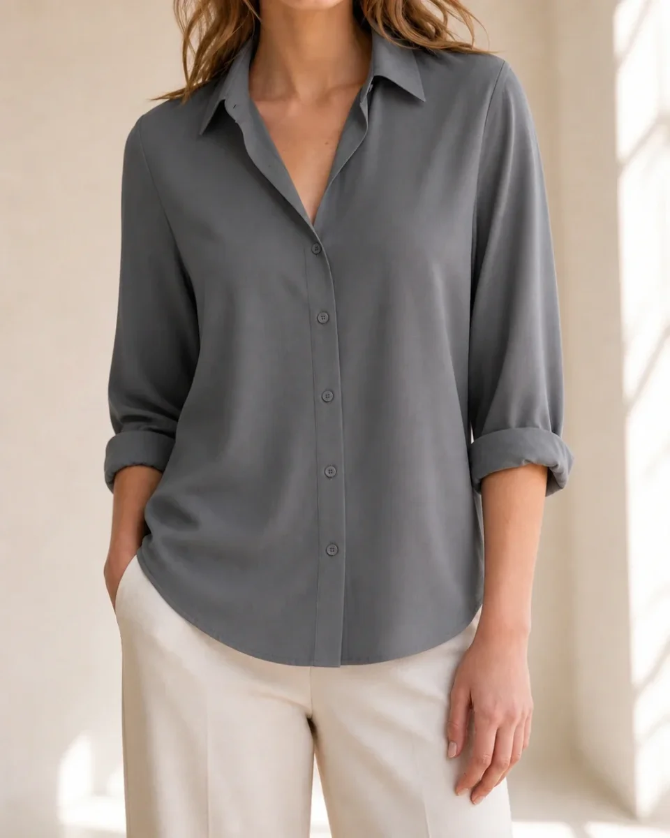 Camisa de mulher com caimento fluido e gola clássica – do escritório ao jantar - Image 8