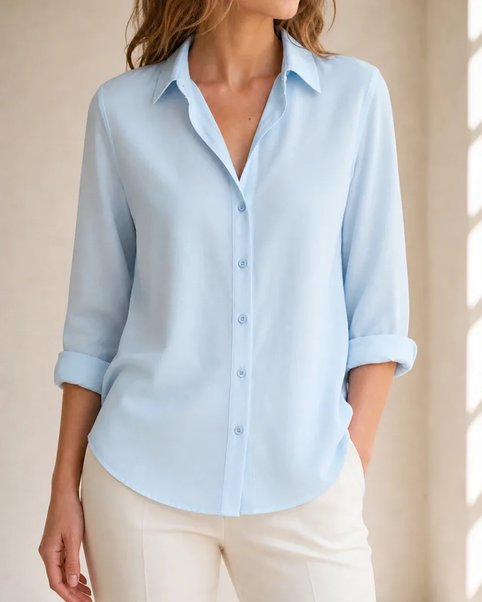 Camisa de mulher com caimento fluido e gola clássica – do escritório ao jantar - Image 7