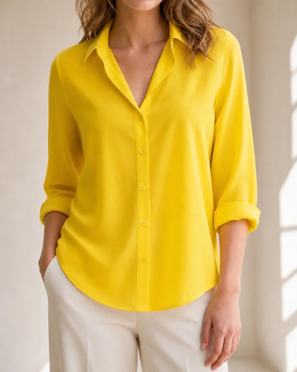 Camisa de mulher com caimento fluido e gola clássica – do escritório ao jantar - Image 9