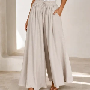 Calças Largas Mulher Cintura Subida – Palazzo Fluidas com Cordão
